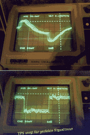 oben AE1 ohne Entzerrung, unten mit Entzerrung, Rechteck mit 150Hz